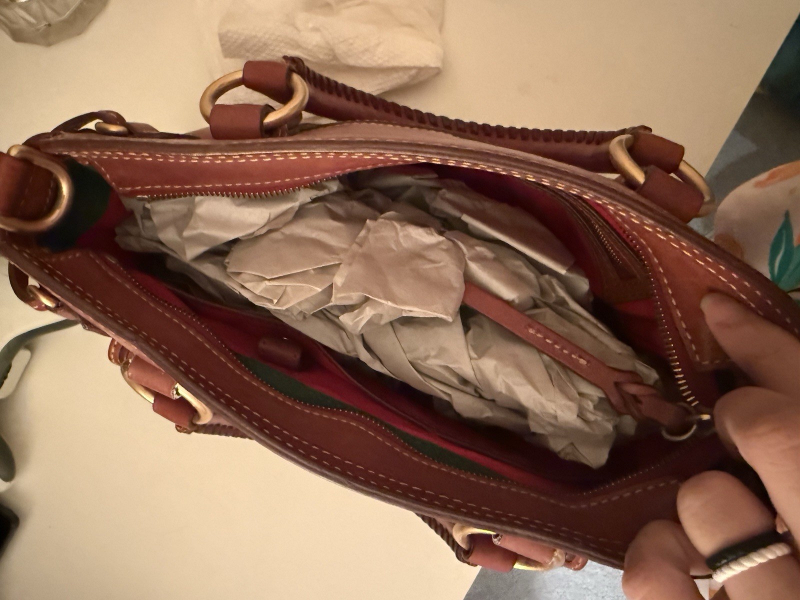 Dooney & Bourke Brown Pebbled Satchel Top Handle Zip Tassel Gold Hardware