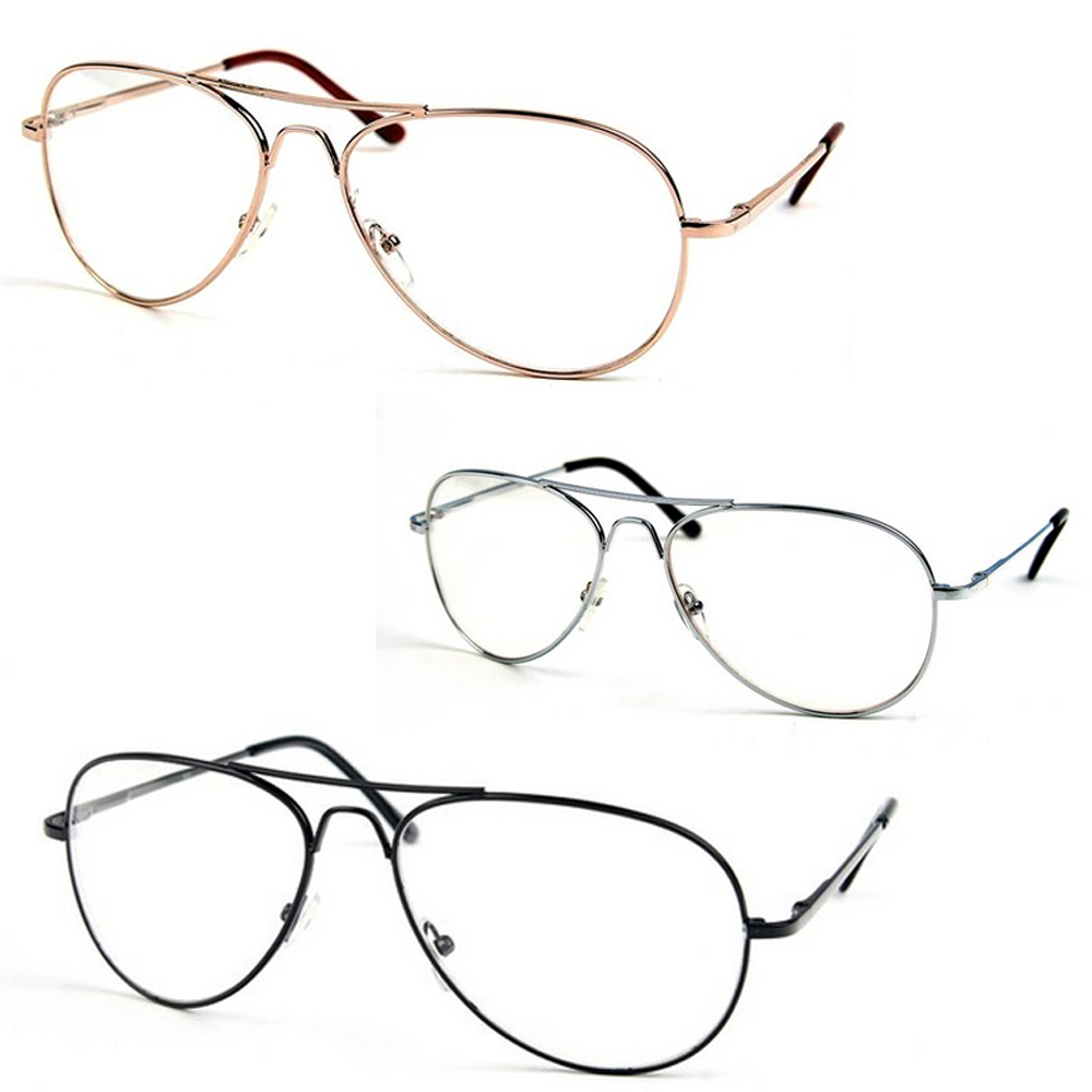 Deluxe Clear Lens Pilot Glasses Spring Hinge Men Women Metal Retro Vintage Hip