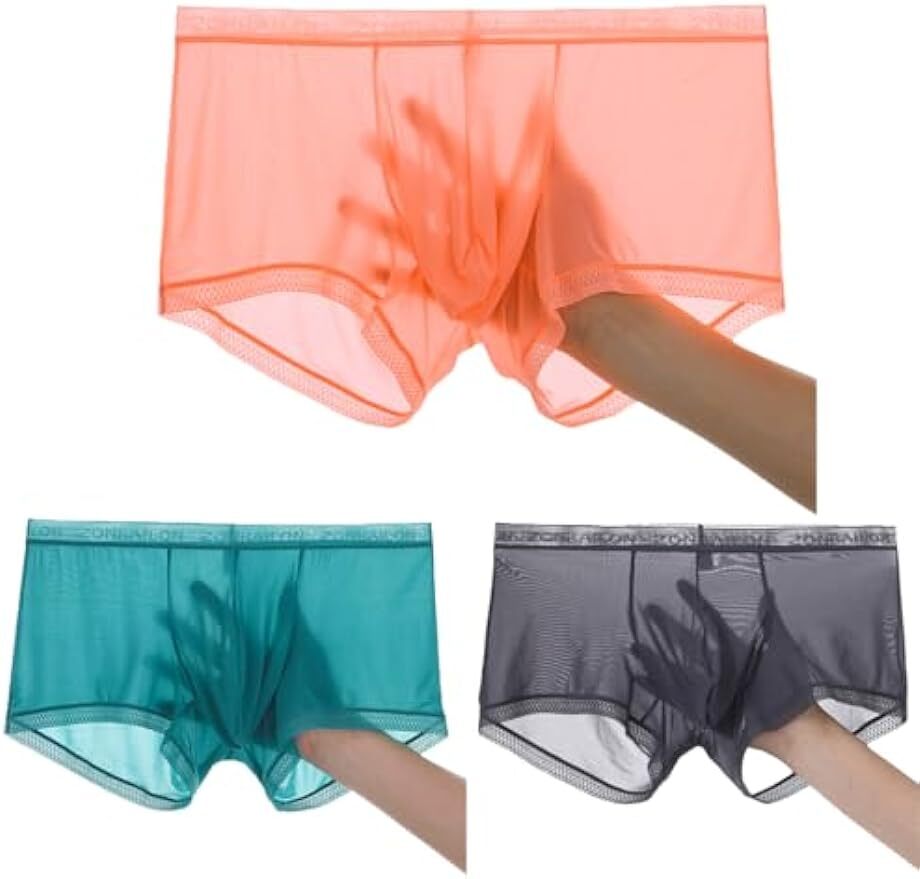 Zonbailon Men’s Ice Silk Boxer Briefs Transparent Stretch See-Through Underwear