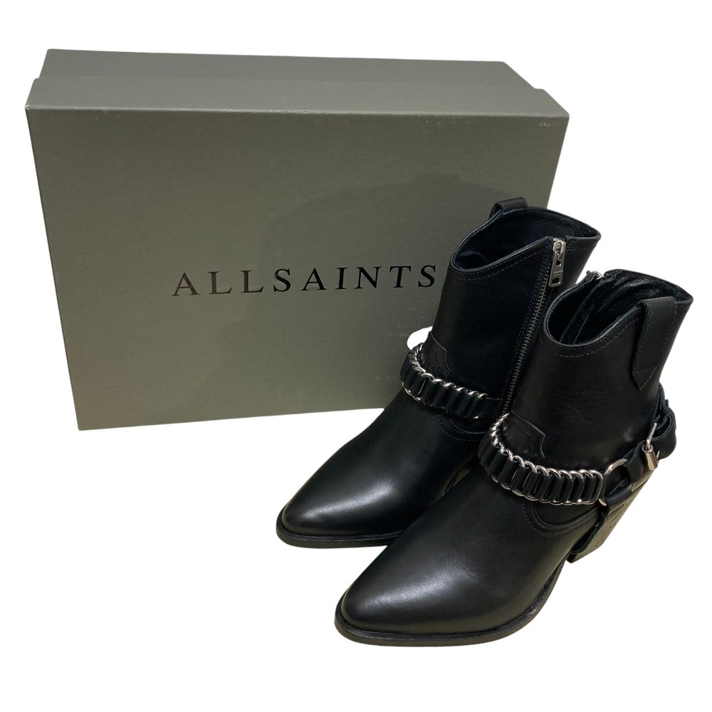 All Saints Leather Ring Boots, Size 37, Approx. 9.3 inches, Black Women USED