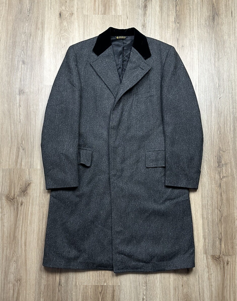 60s VINTAGE Jack Henry Tailored Dark Grey Tweed Overcoat Size Medium Bespoke