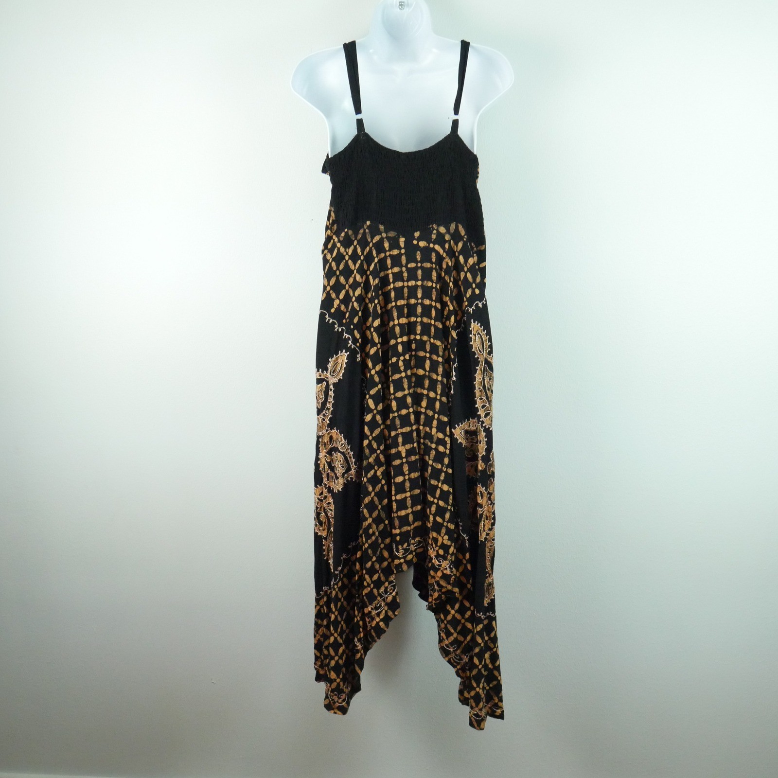 Embroidered Batik Handkerchief Hem Dress Free Size Festival Fairy Grunge Hippy