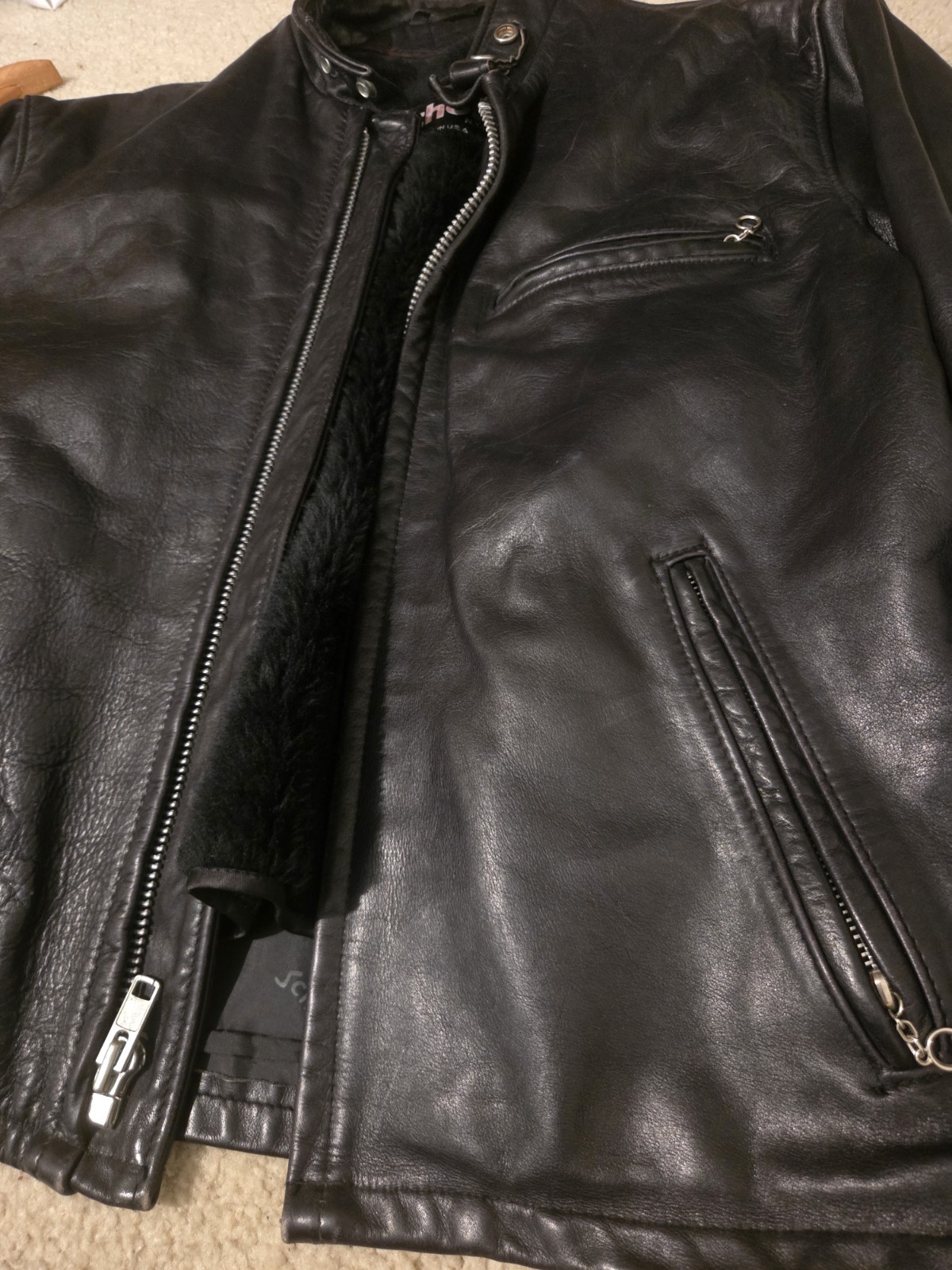 Schott 141 Size 42 Black Leather Cafe Racer Jacket Cowhide Made In USA