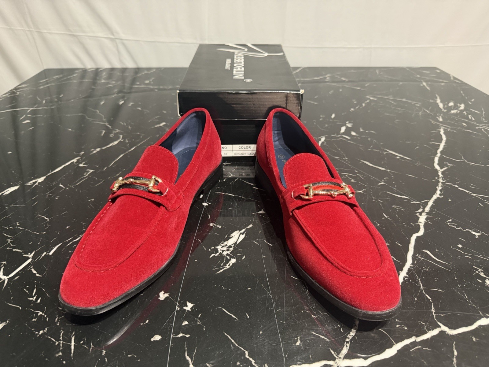 Alberto Fellini Red Dress Shoes Velvet & Patent Faux Leather Loafers Men’s S 12