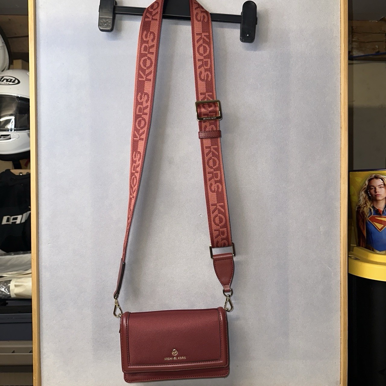 Michael Kors Burgundy Crossbody Wallet on Chain Logo Strap Detachable Snap Zip