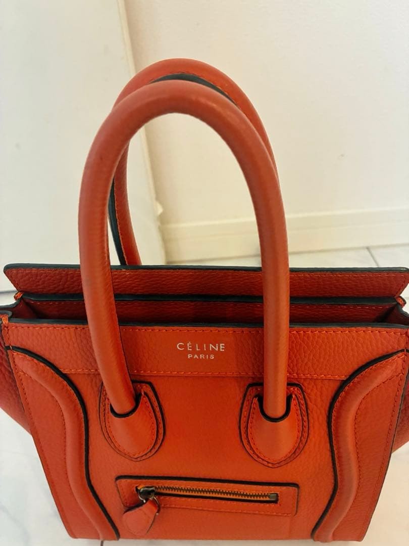 CELINE Luggage Nano Shopper Handbag Leather Orange Women’s Auth