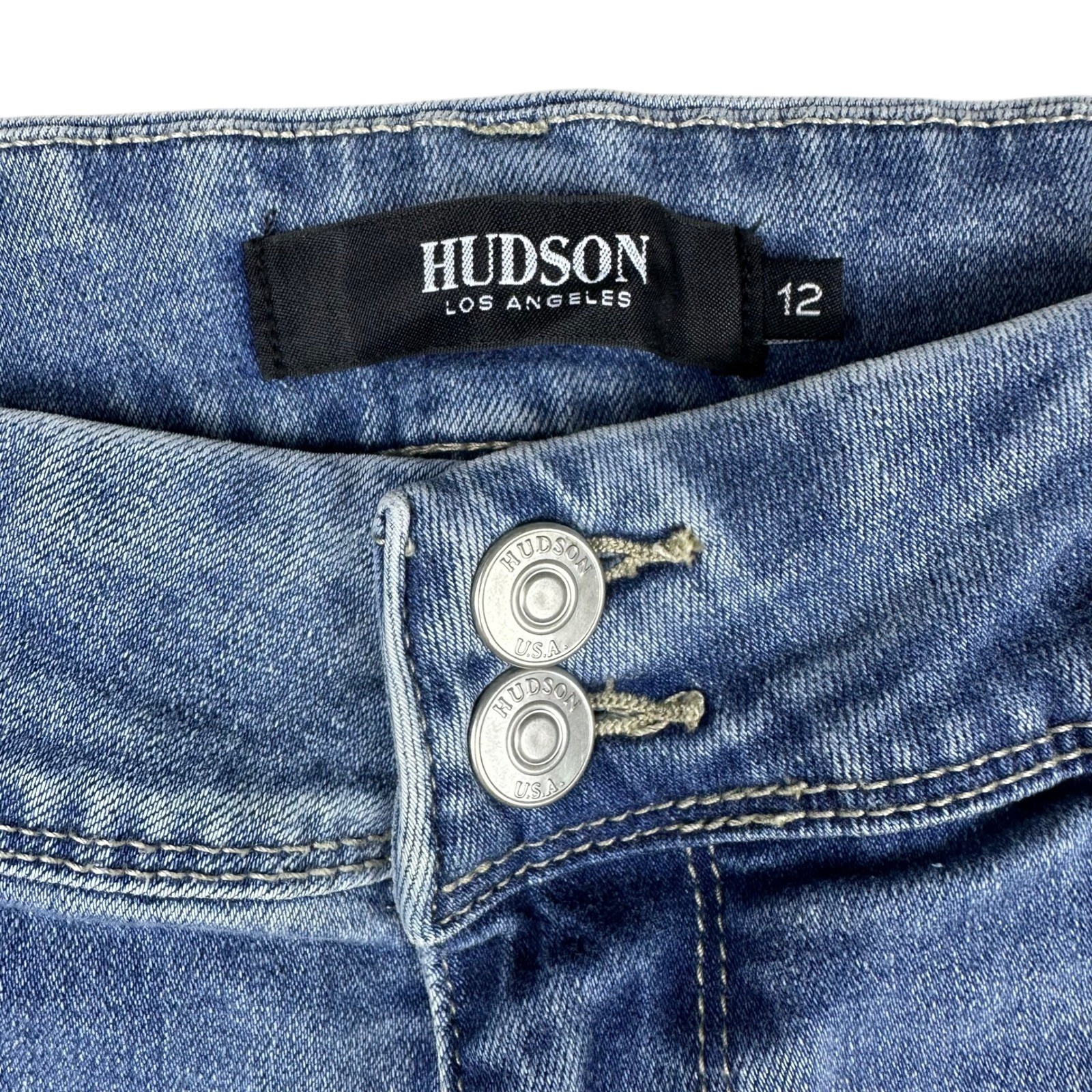 Hudson Los Angeles Beth Baby Bootcut Jeans Medium Wash Flap Pocket Size 12