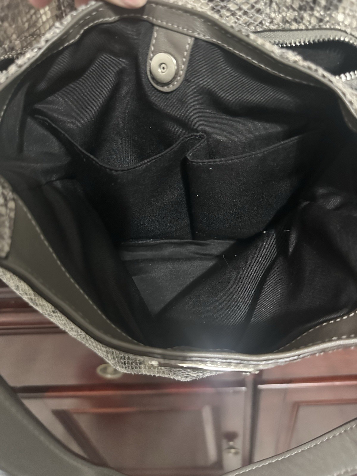 Coach Snake Embossed Medium Crescent Shoulder Bag Gray/Black Silver Hardware
