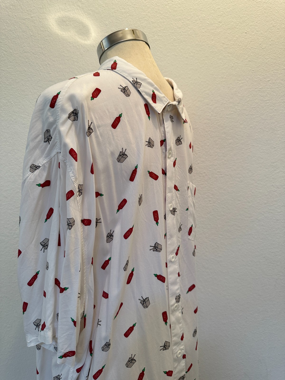 Sriracha Hot Sauce Huy Fong All Over Print Button Up Short Sleeve Shirt Size 2XL