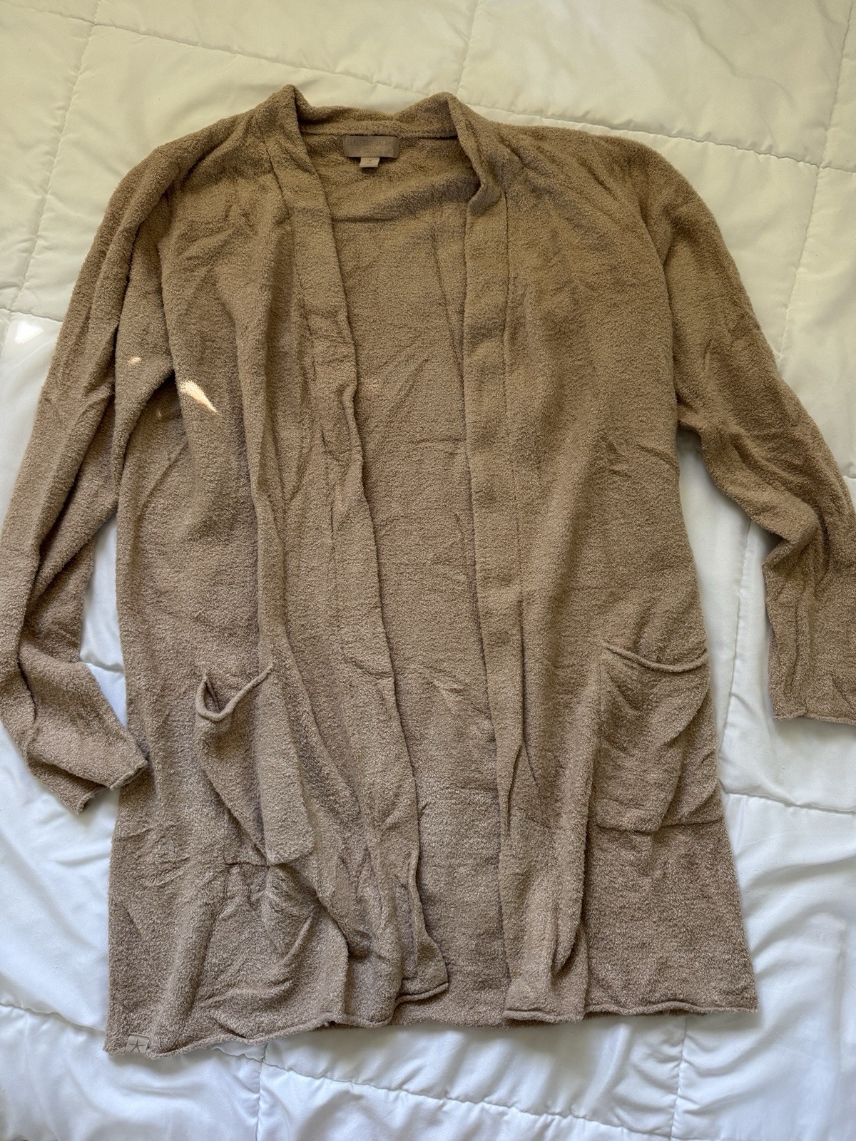 Barefoot Dreams Sweater Womens Medium Tan CozyChic Cardigan Pockets
