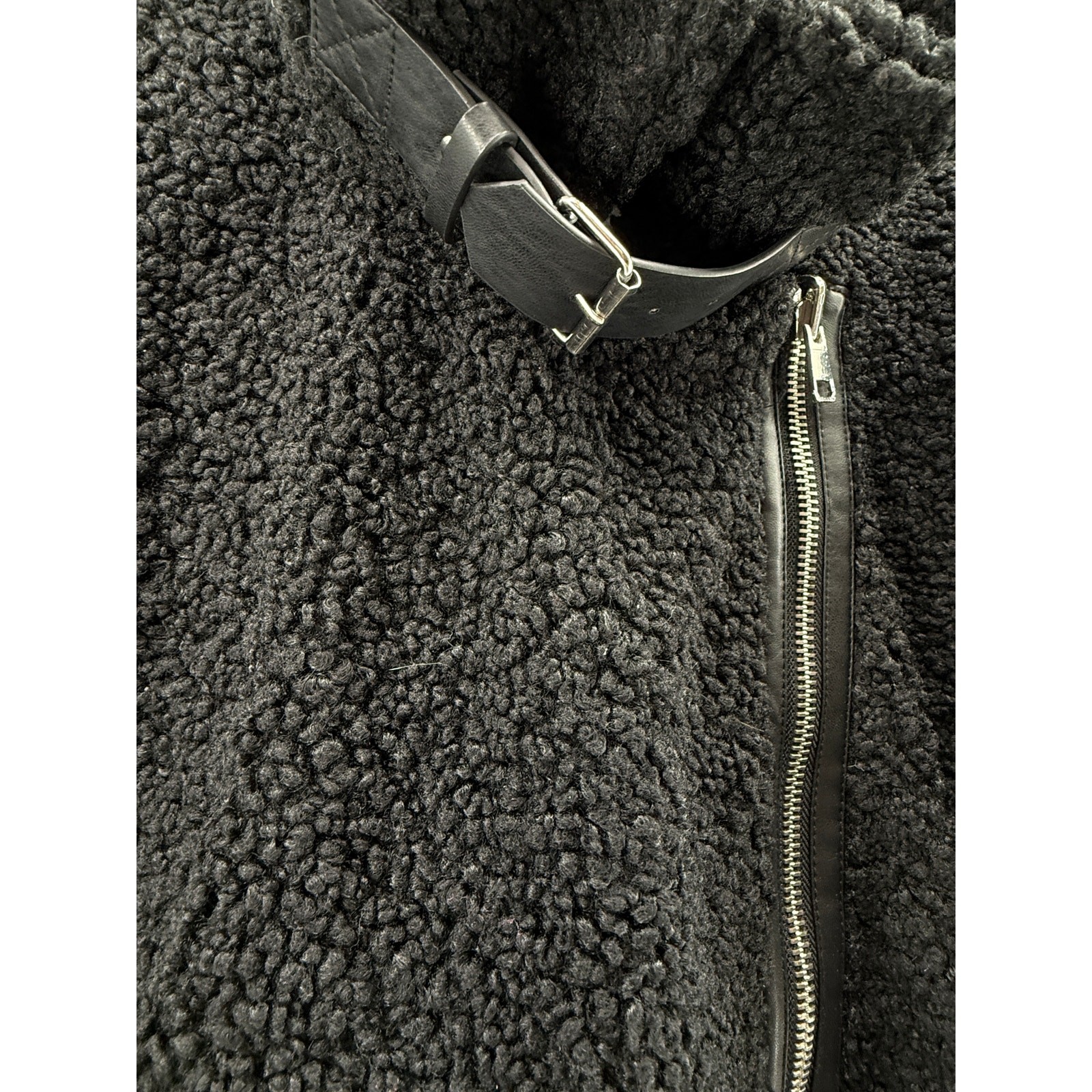 Reversible Sherpa Jacket Moto Zip Black Fleece Biker Coat Size XL NWT a.n.a