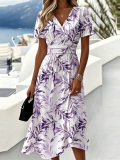 NEW Floral 3D Digital-print V-neck Short-sleeve Dress Sizes S-4XL