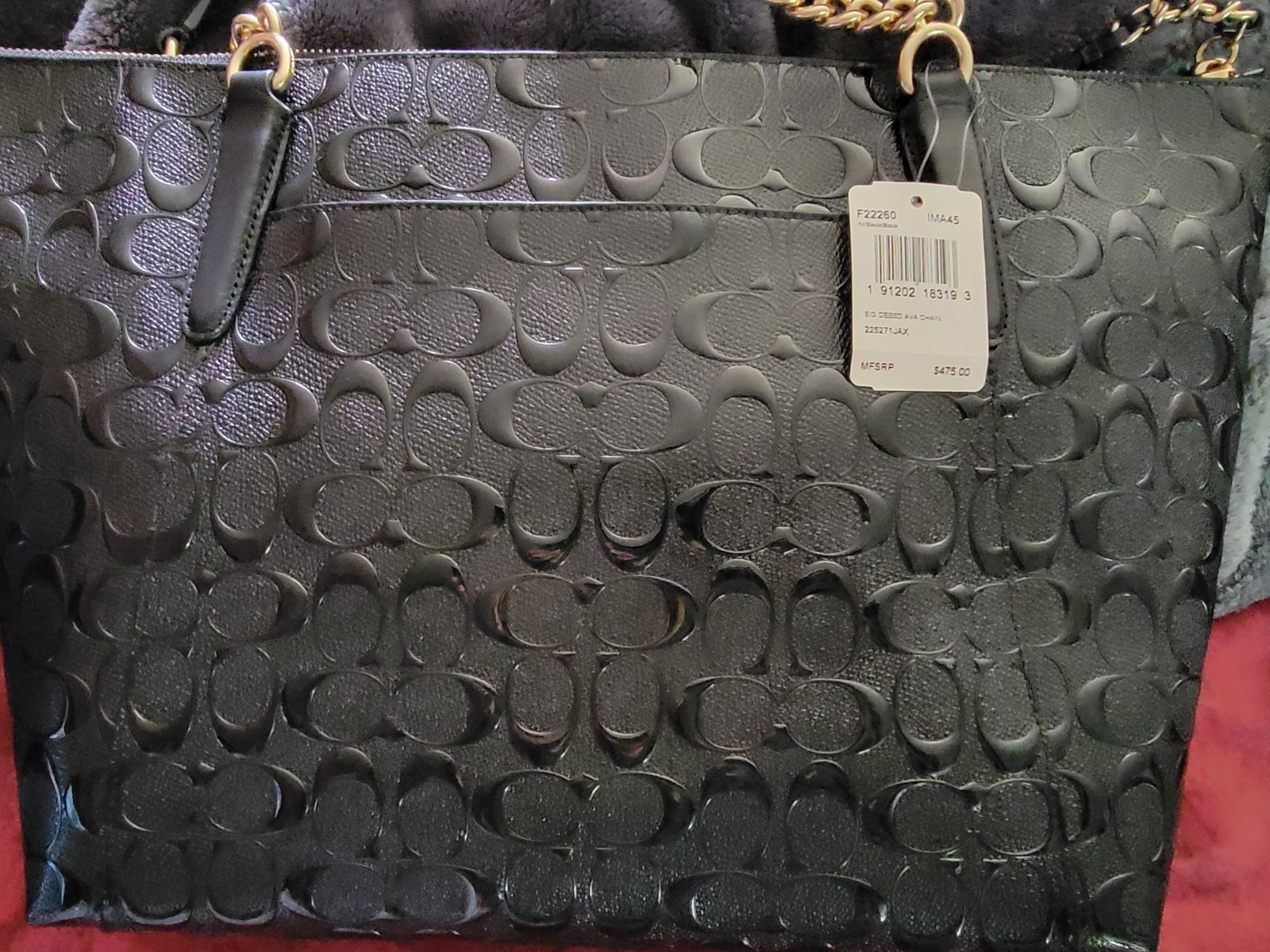 NWT – $475 COACH Ava Chain Black Signature Debossed Tote