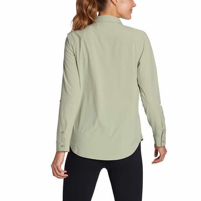 NWT EDDIE BAUER SOLID GREEN LONG SLEEVE DEPARTURE SHIRT BLOUSE SZ XL #E371