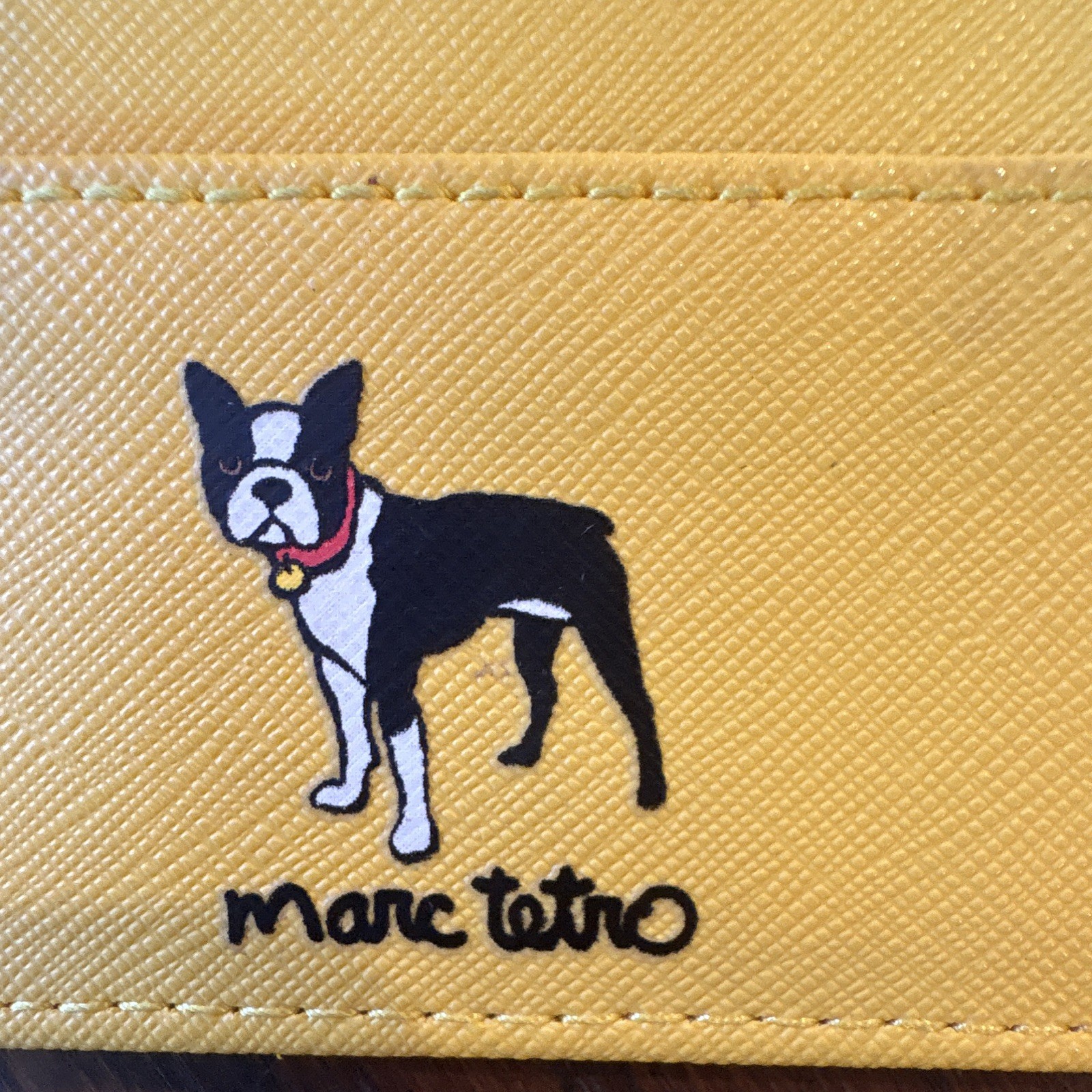 Marc Tetro Yellow Boston Terrier Faux Leather ID/Document Holder 5 1/2 x 4 in