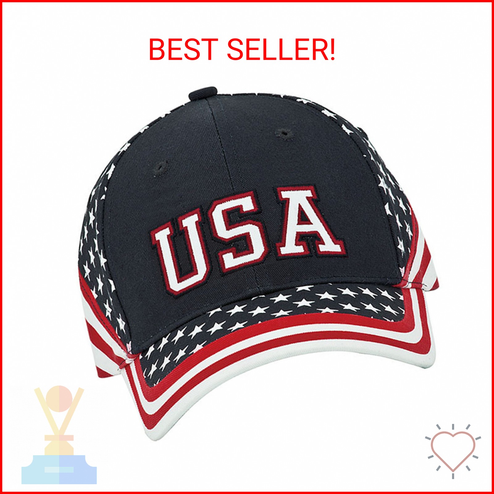MG Washed Cotton Twill Stars & Stripes USA Ball Cap Hat USA Flag Cap