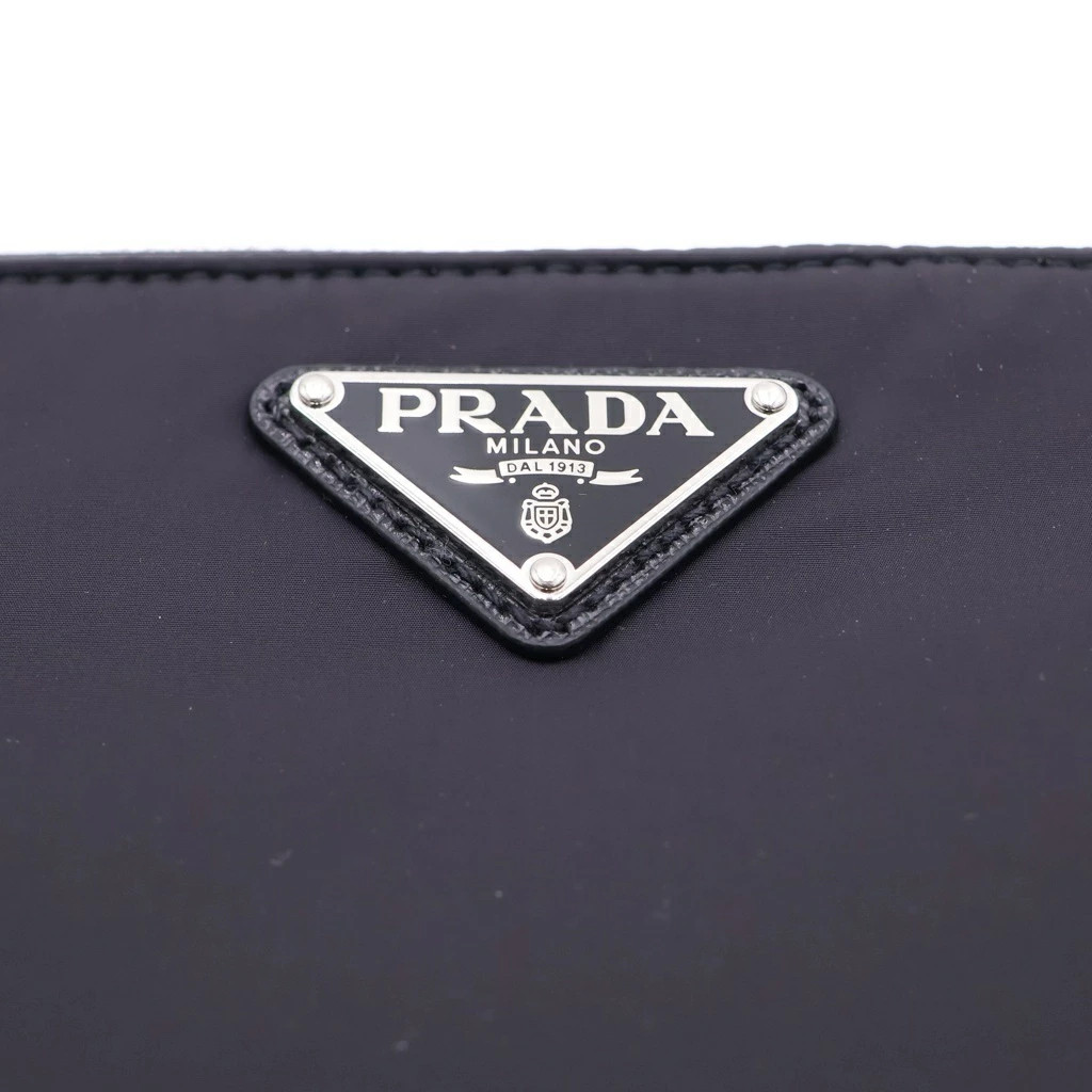 PRADA Tessuto Nero Logo Plate Nylon Clutch Bag Pouch Black 2Ng015 New Condition