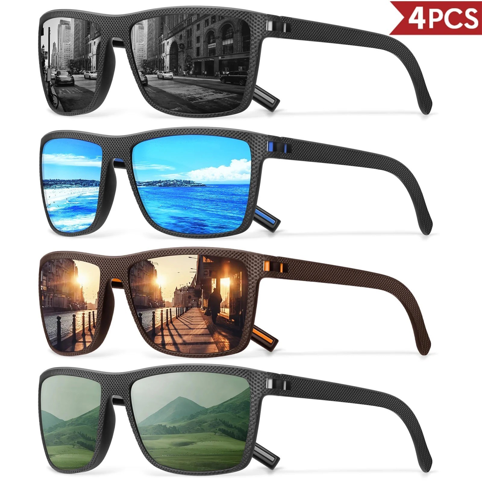 3/4 Pack New Designer Box Polarized Colorful Sunglasses for Men and Women