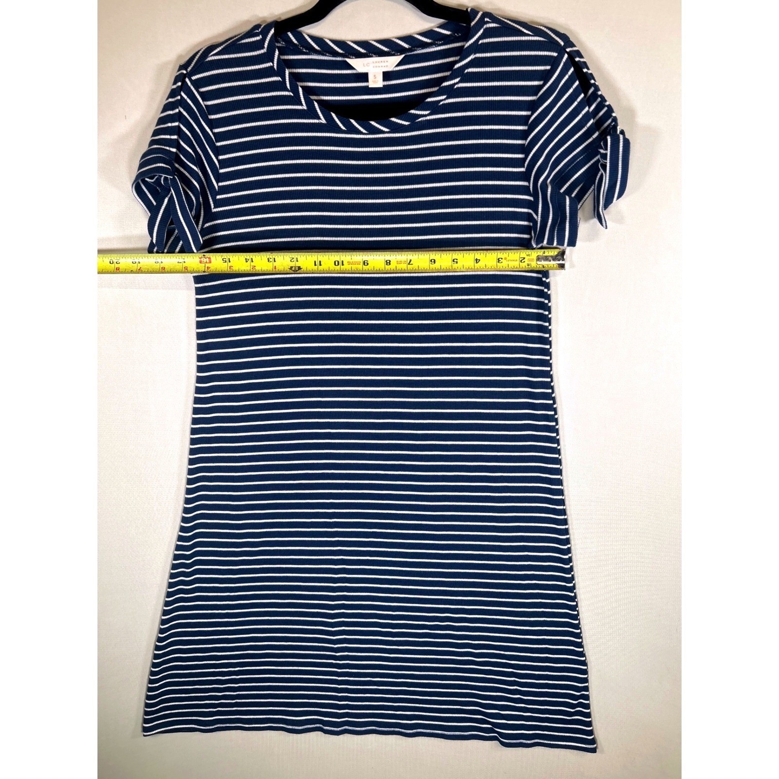LC Lauren Conrad Navy White Striped T Shirt Dress Tie Sleeve Size S