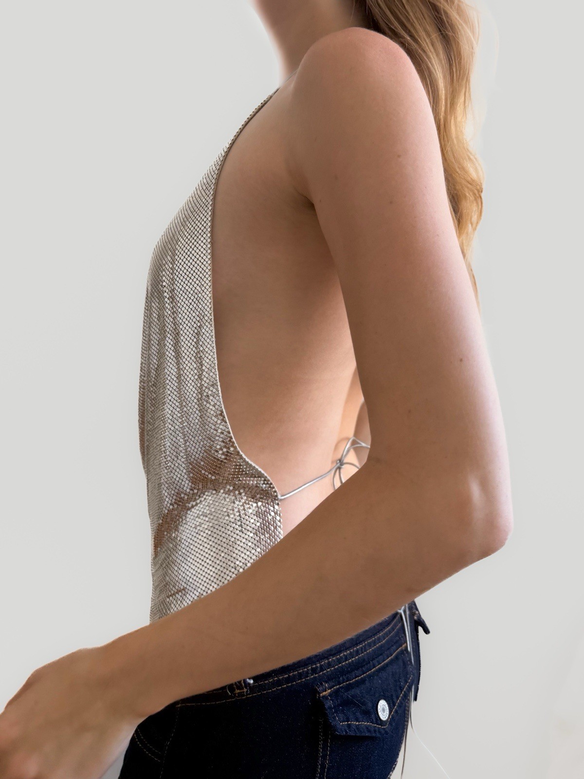 Ferrara Chain Mail Halter Top Whiting and Davis Size Small -medium Silver