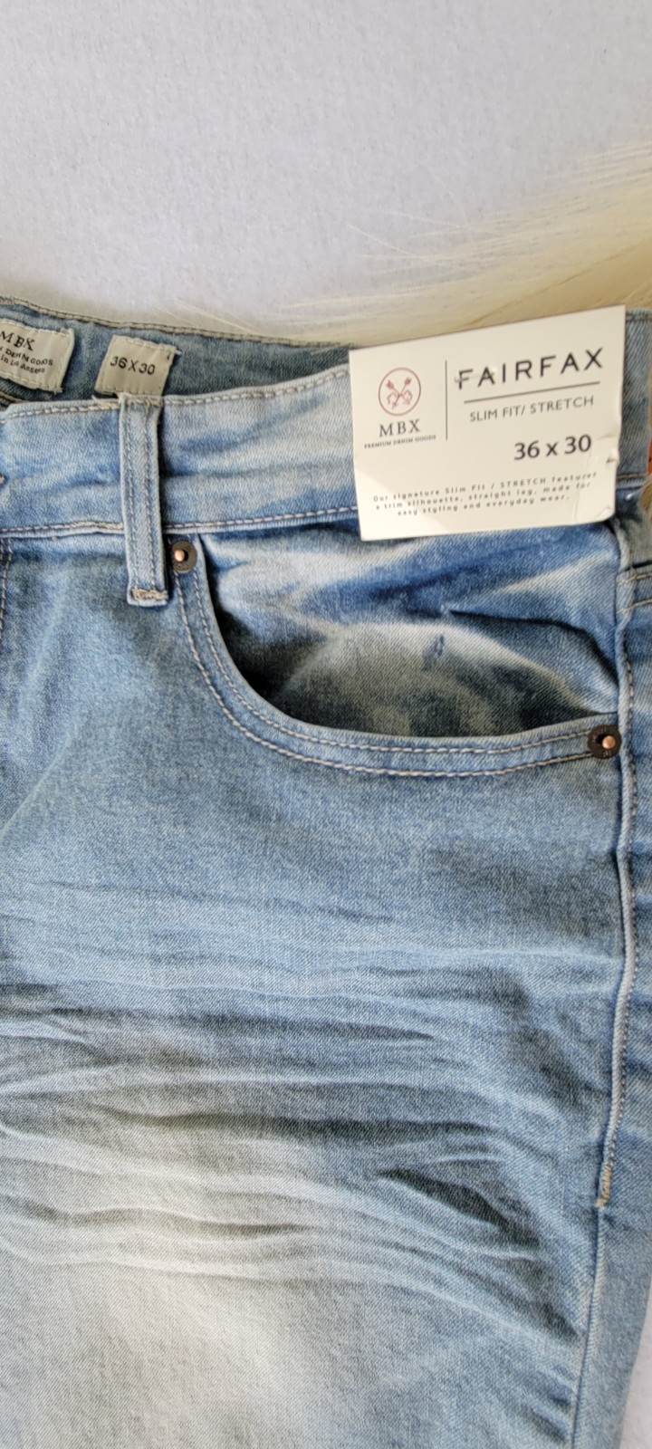 Mbx fairfax slim stretch men’s jeans Style 1 107 800 M656 Color Memory Sz36×30