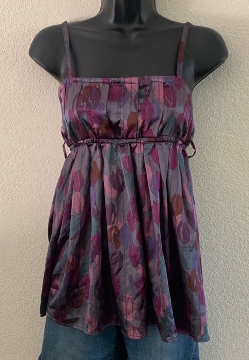 Y2K Satin Cami Babydoll Top size small American Rag CIE Grey Purple & Brown Club