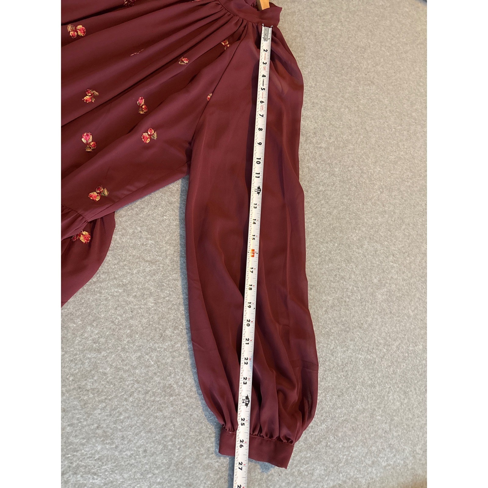ASOS DESIGN Burgundy Floral Embroidered Tiered Maxi Dress Tie Neck Wine Size 10