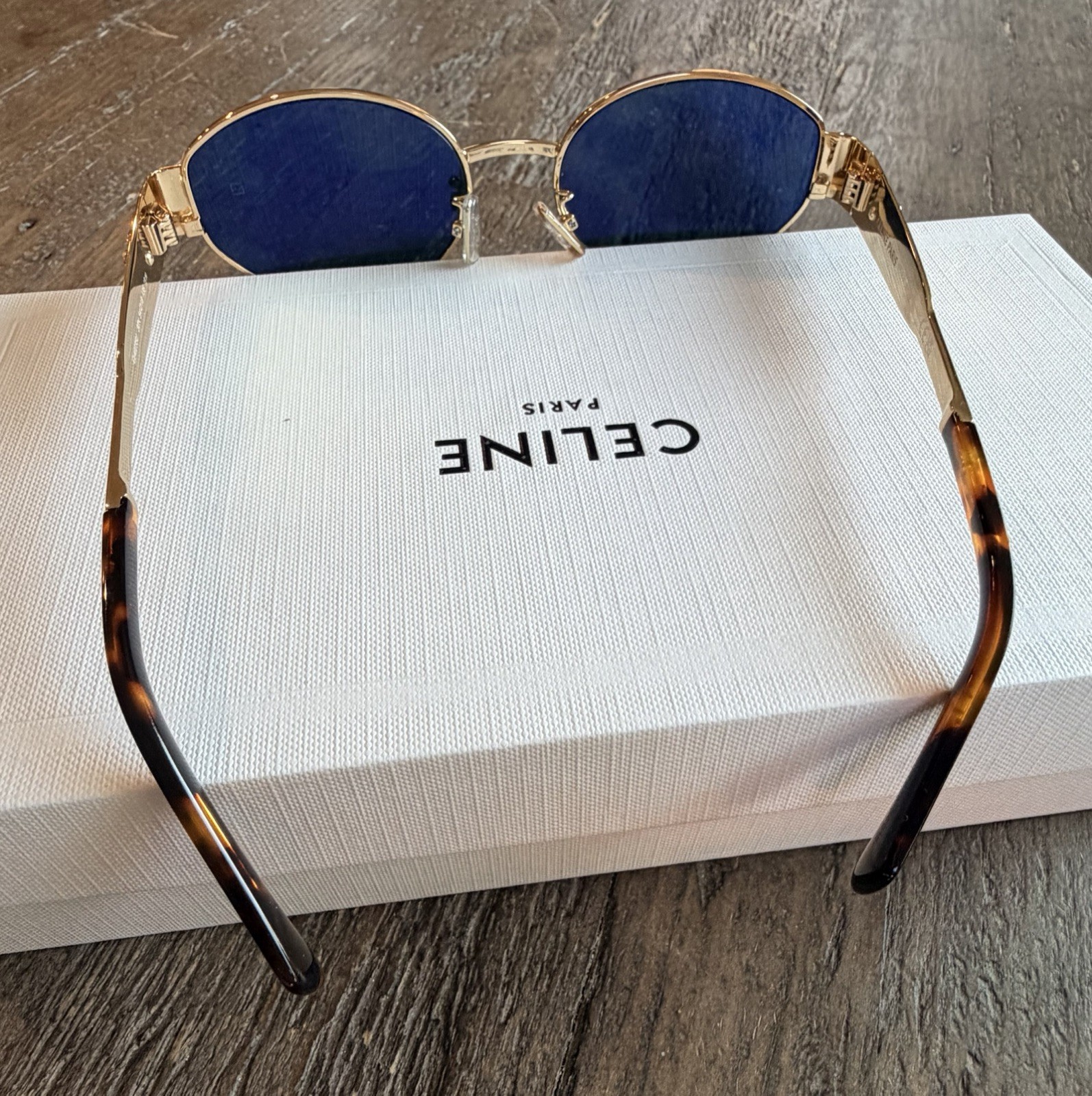Celine Triomphe Oval Sunglasses Metal Gold Green