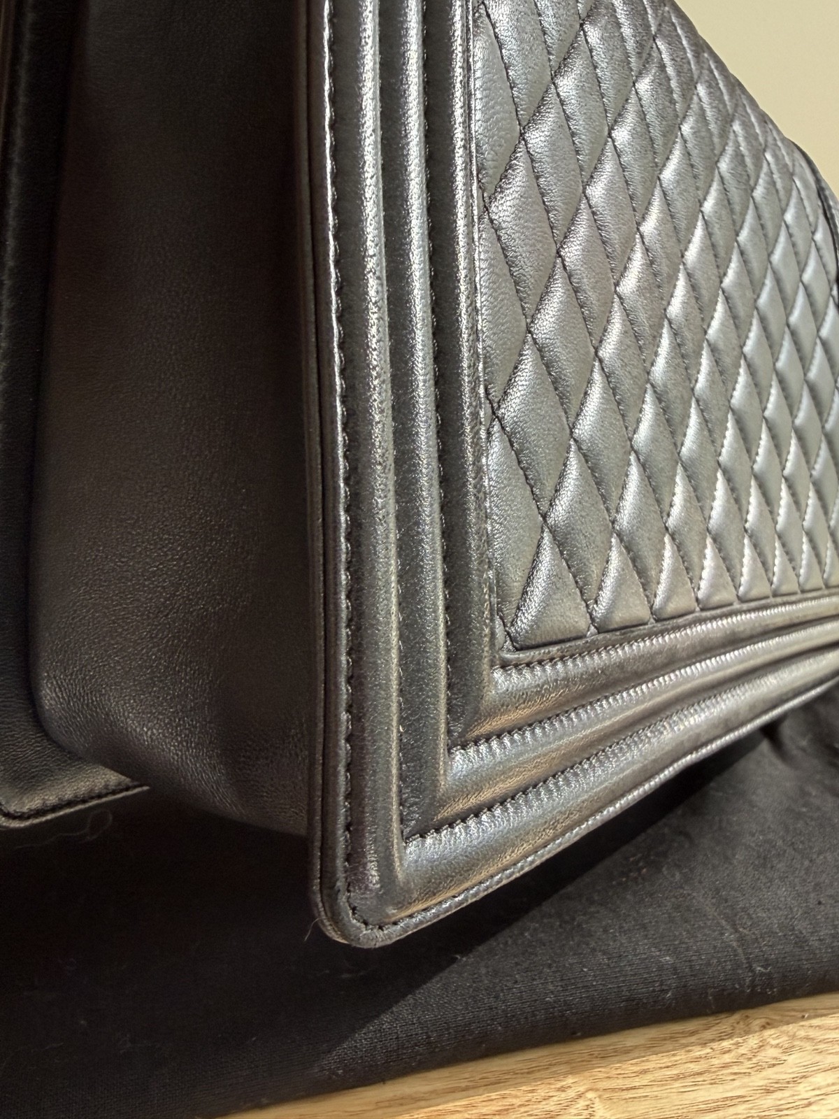 100% Authentic Chanel Boy Large Black Quilted Calfskin Leather Shoulder Bag