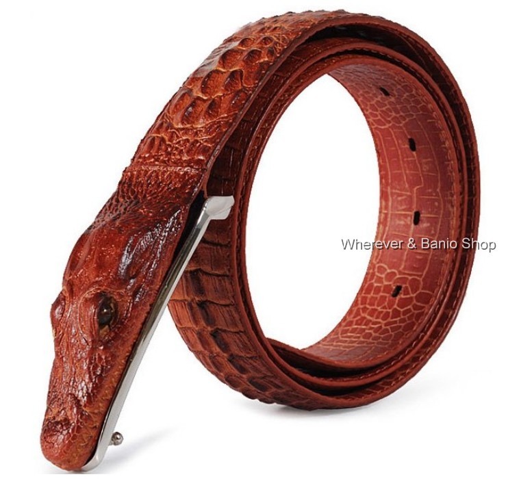 Men Alligator Design Crocodile-Embossed Leather Belts Genuine Cow Leather Belt 9