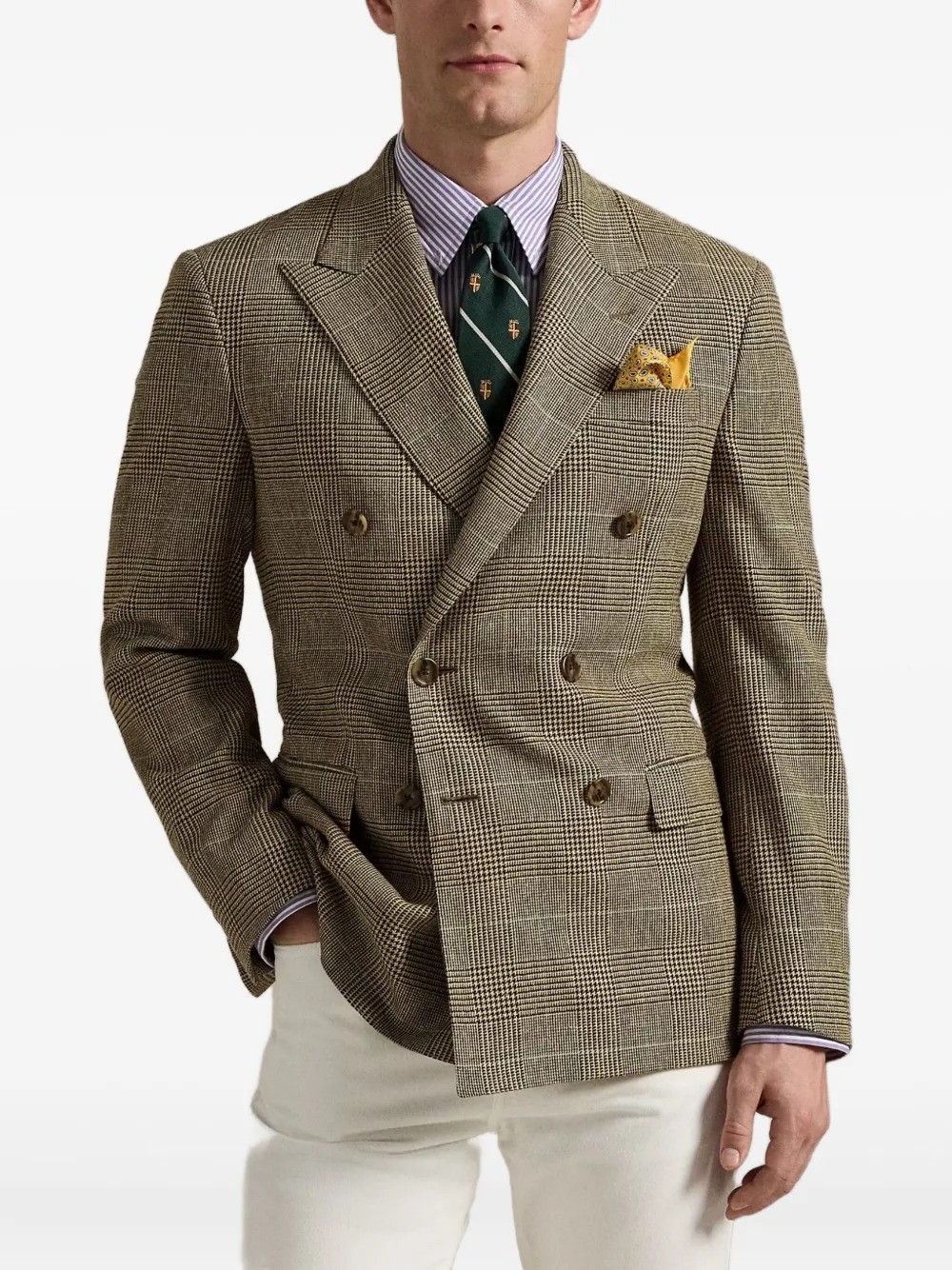 Business Check Mens Jackets Suits Slim Fit Peak Lapel Outwear Double Breasted