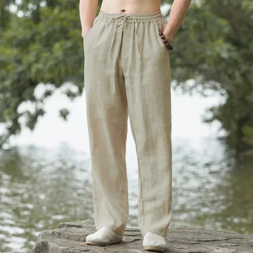 Men’s Beach Pants Joggers Streetwear Cotton Linen Sweatpants Casual Pants