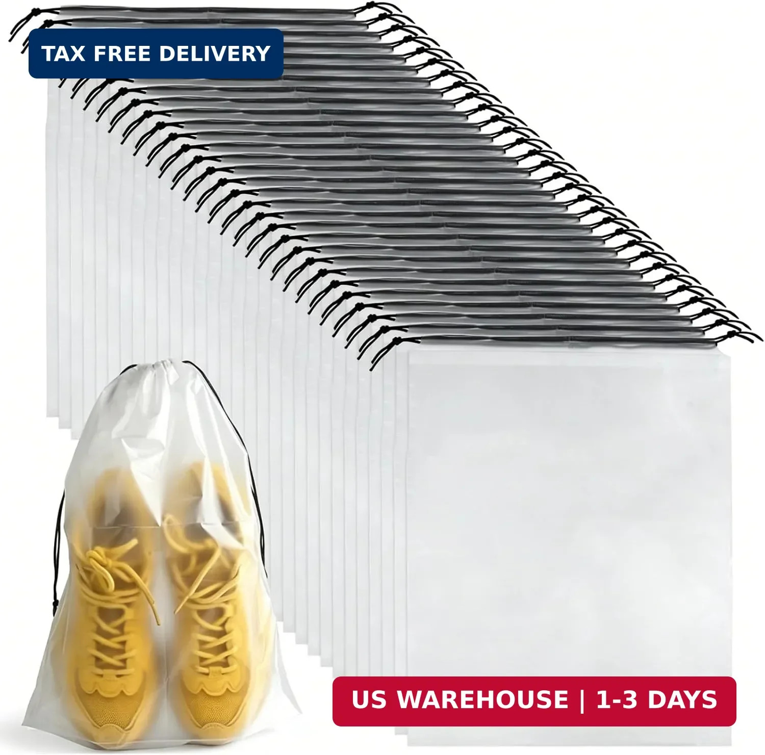 32 Pcs Shoe Bags for Travel，PLULON 15.7″ x 11.8″ Clear Drawstring Storage Plasti