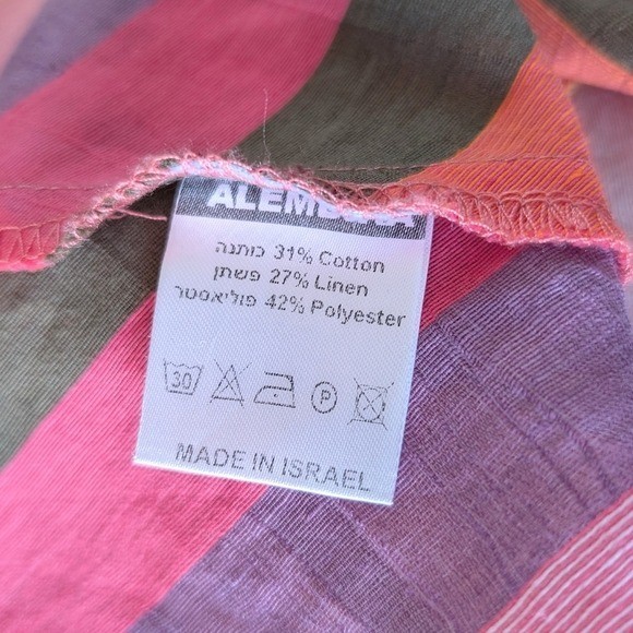 Alembika Colorful Stripe Linen Blend Midi Skirt 3 Pink Orange White Boho Artsy