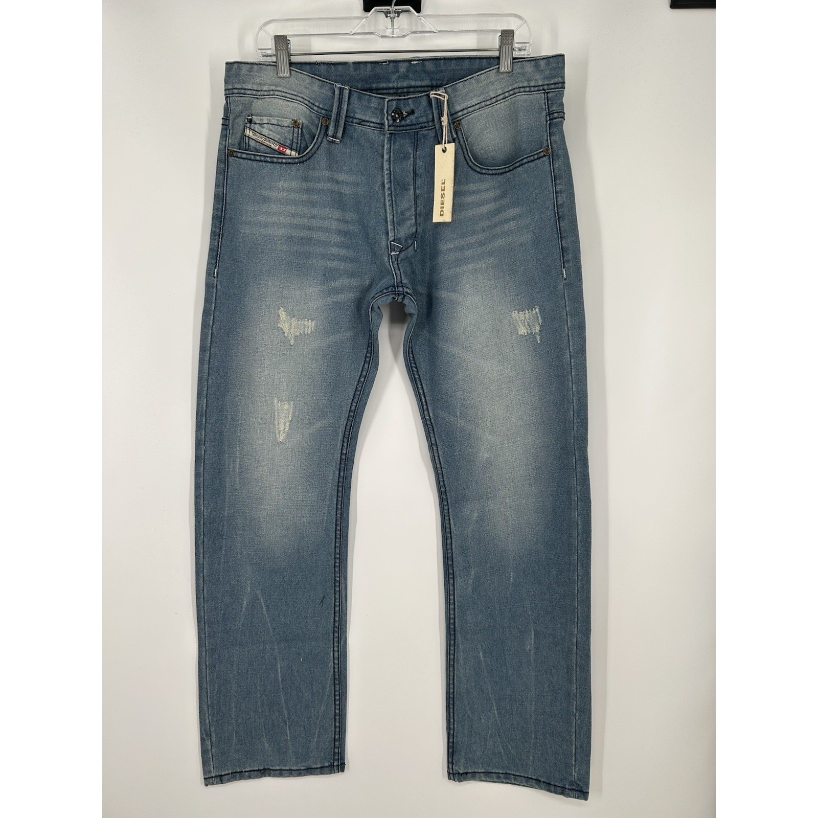 Diesel Larkee Straight Leg Regular Fit Medium Wash Distressed Jeans Size 33×32