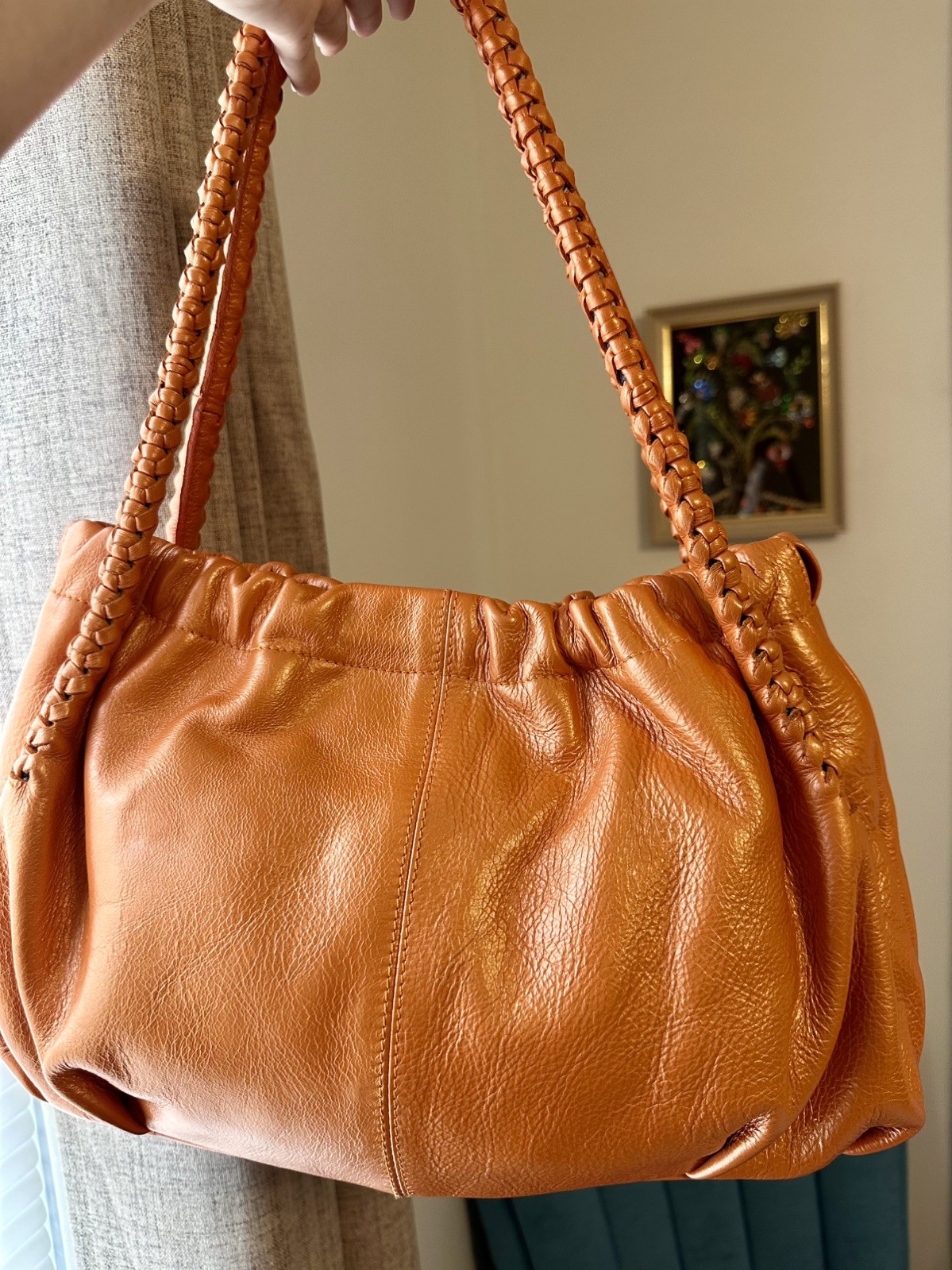 Paolo Masi Genuine Leather Made In Italy Shoulder Bag Handbag Purse Orange
