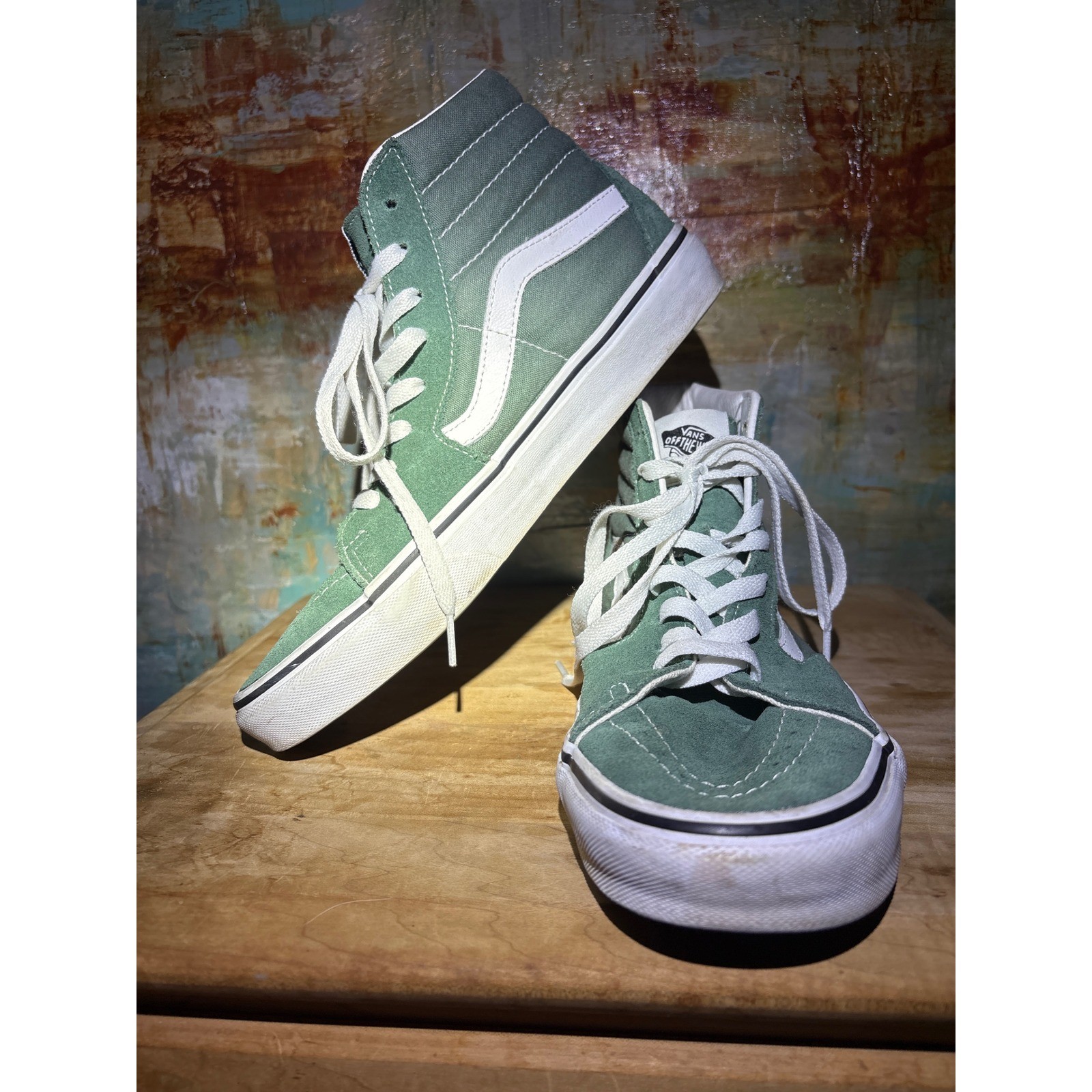 Vans Sk8-Hi High Top Sneakers Sage Green White Suede Canvas Skate Shoes Mens 8