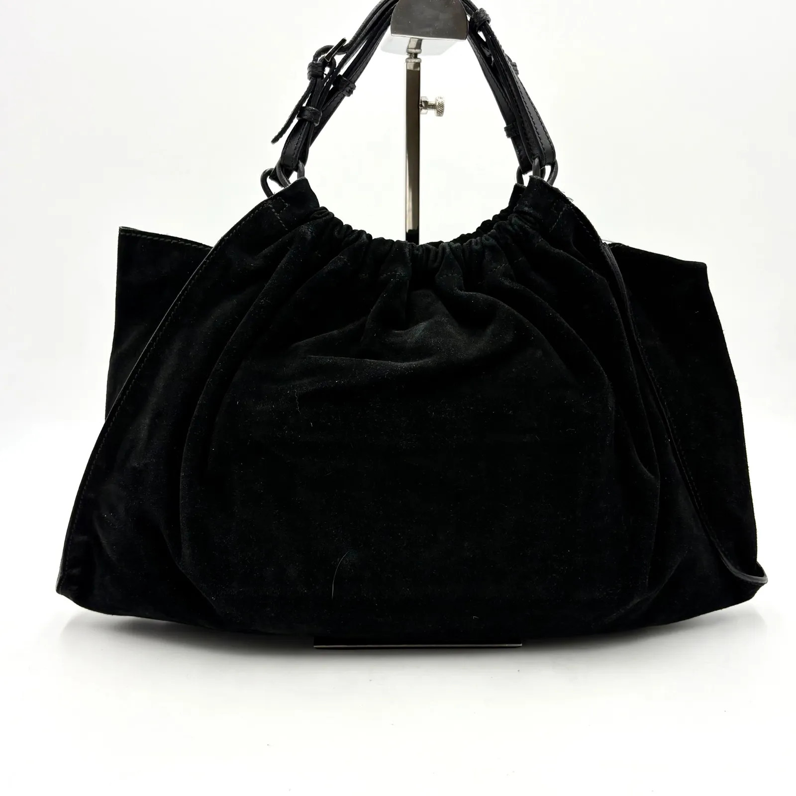 Auth Gucci Tom Ford Era Suede Handbag Black SV Plate 001 4335 2Y6585