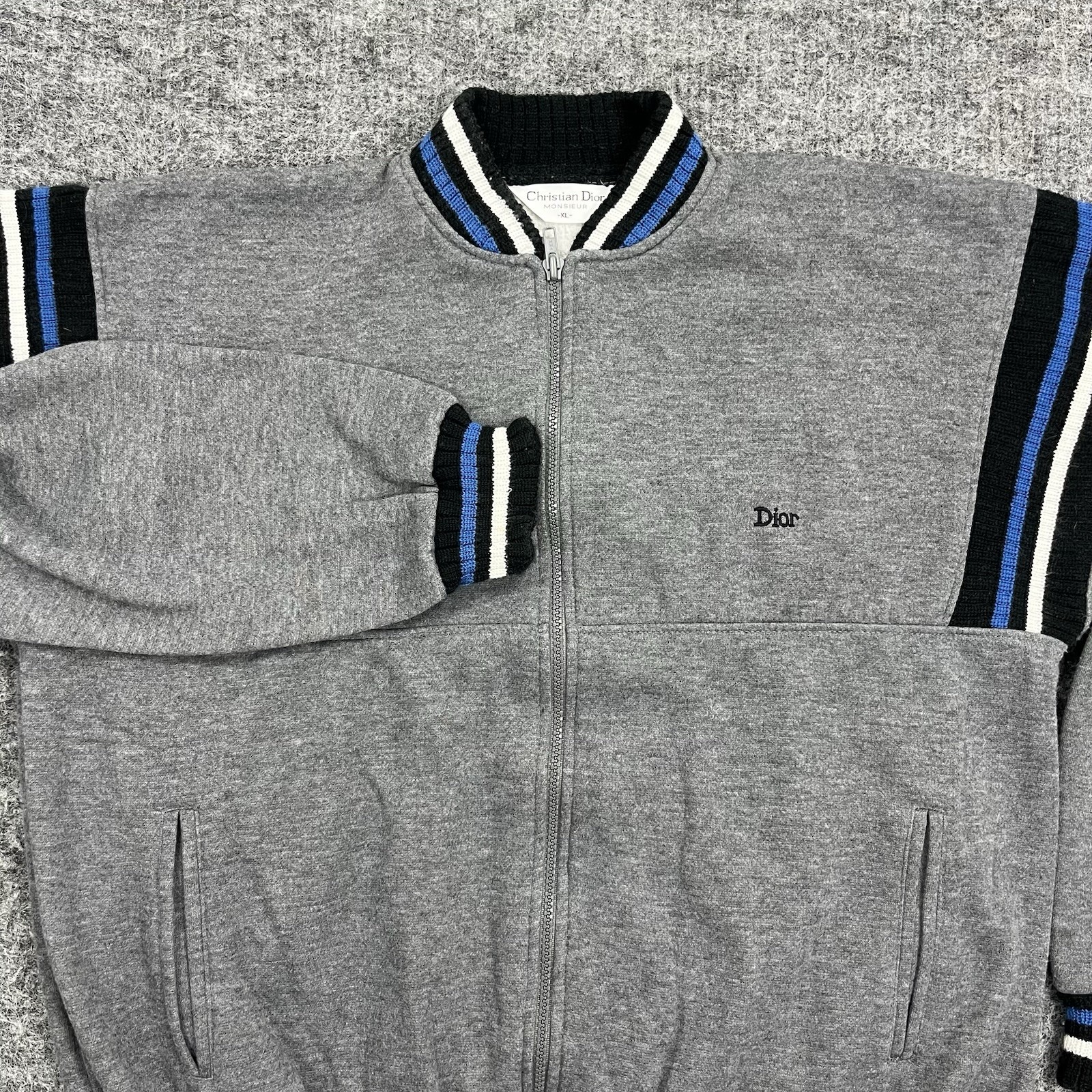 Vintage Christain Dior Monsieur Jacket Mens Extra Large XL Gray Full Zip Fleece