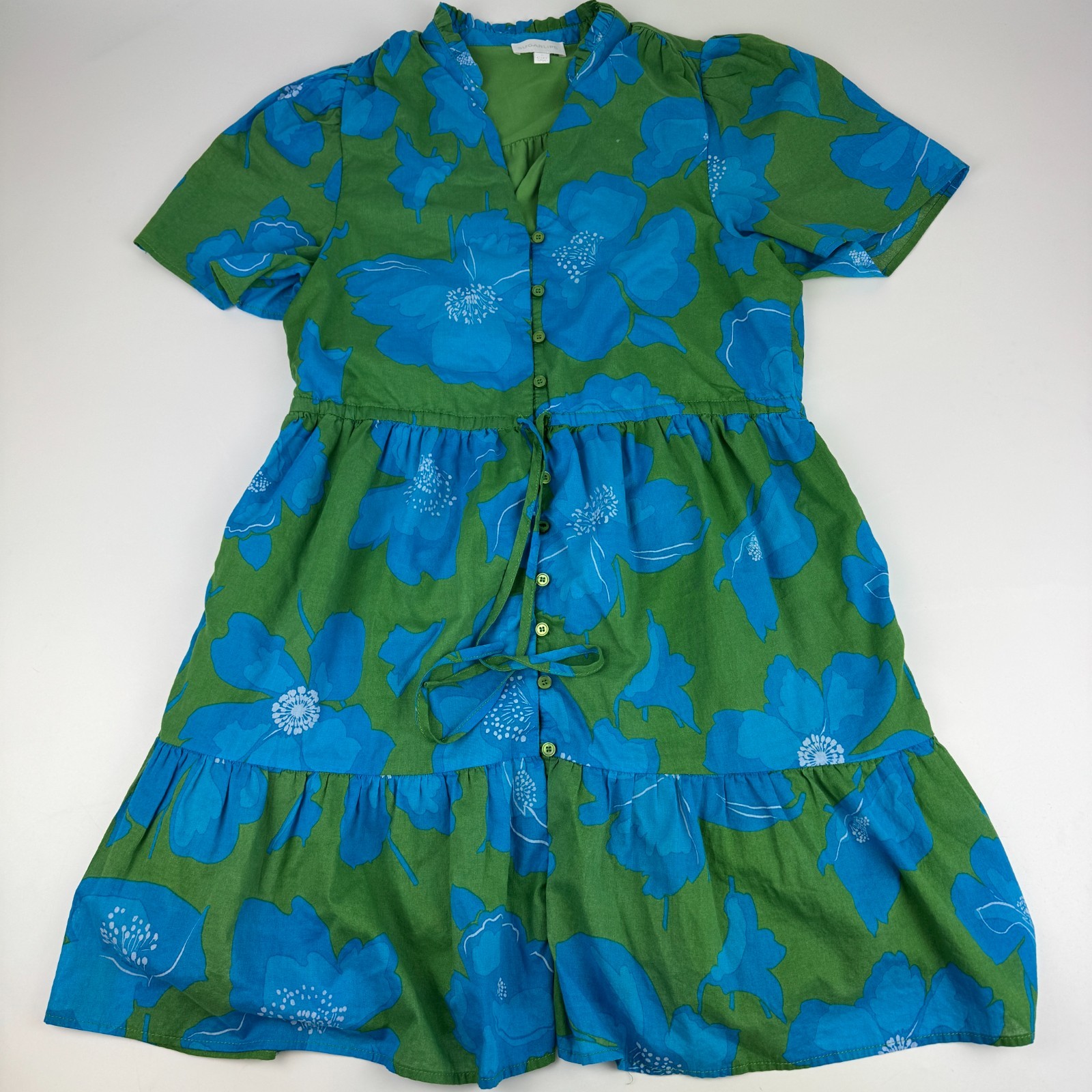 Sugarlips Women Size S Button Up Short Sleeve Dress Blue Green Floral *Read