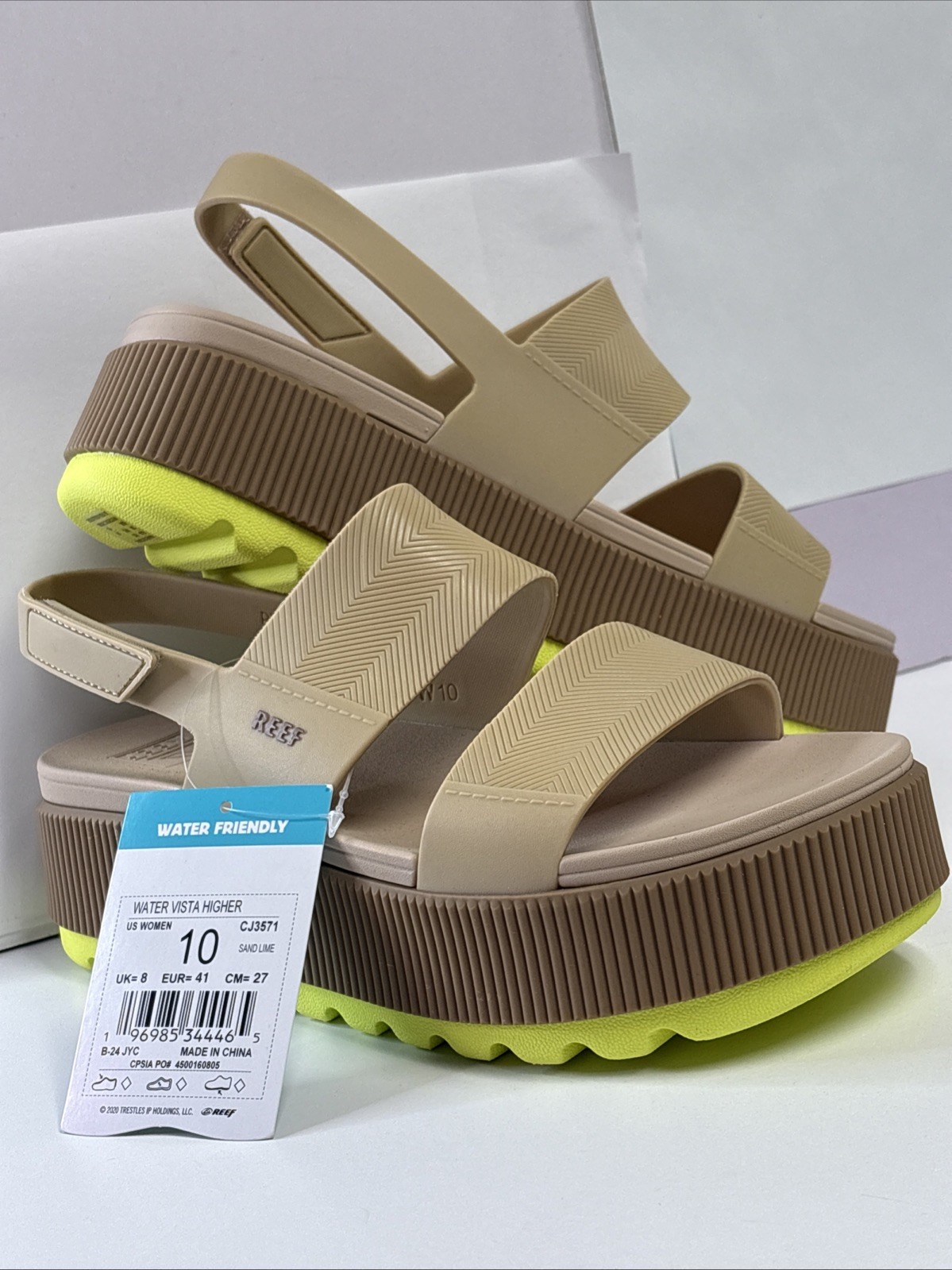 Reef Water Vista Higher Platform Women’s Sandals~Size 10 ~ Sand Lime ~ NO BOX