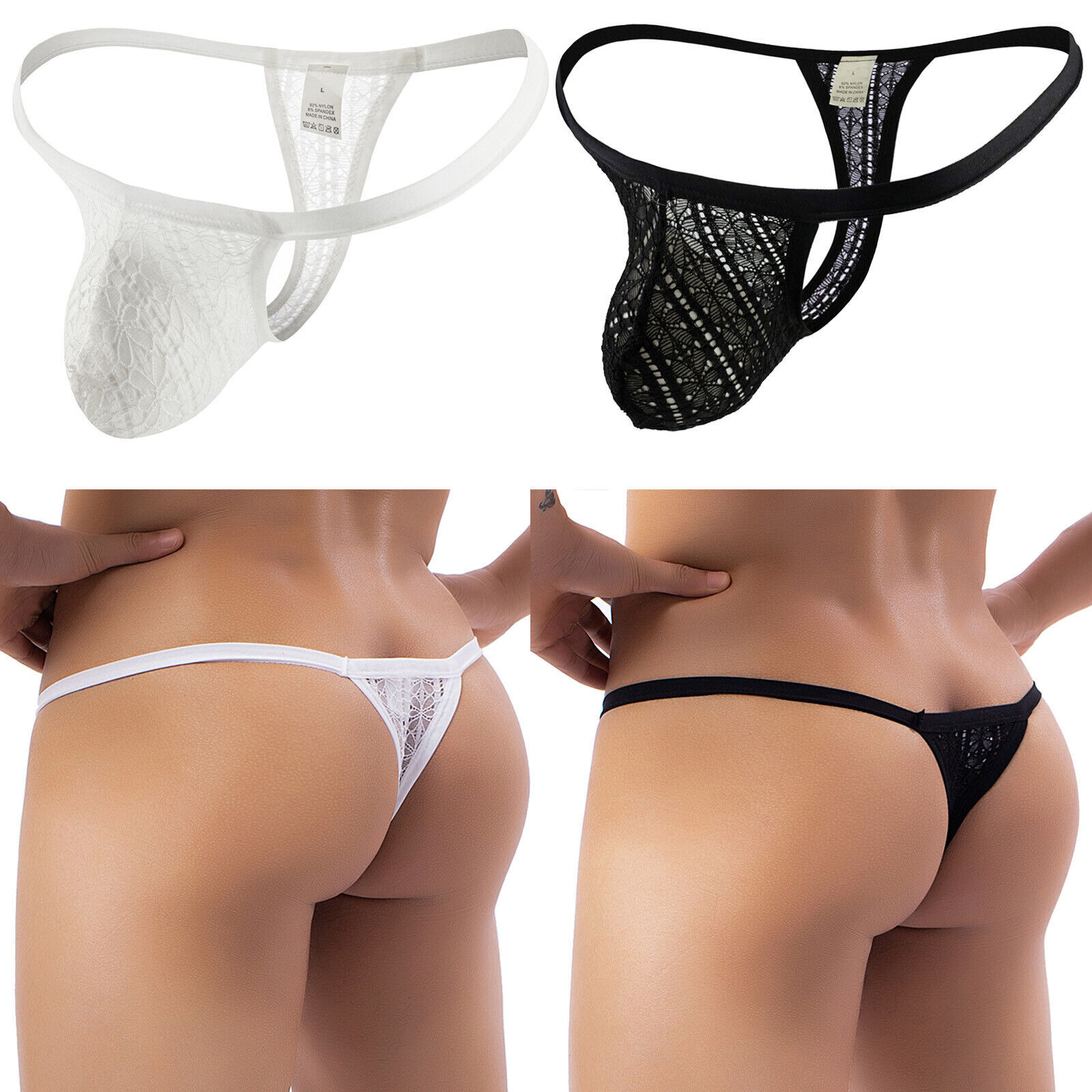 Mens Lace G-string Sexy Sissy Thongs Bikini Briefs Shorts Lingerie Underwear US