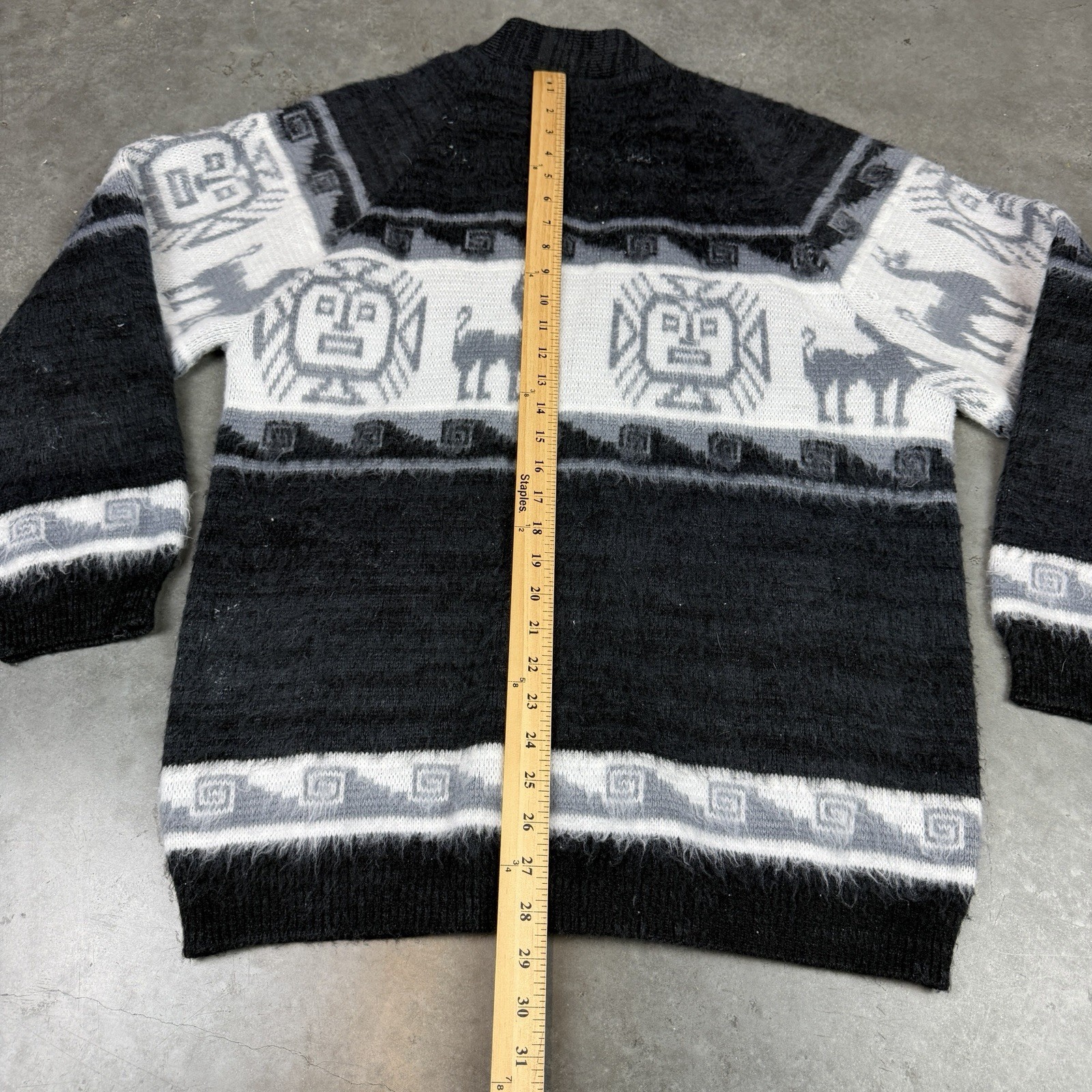 Alpaca Cardigan Mens Medium Black Vintage Button Up Long Sleeve Flaws