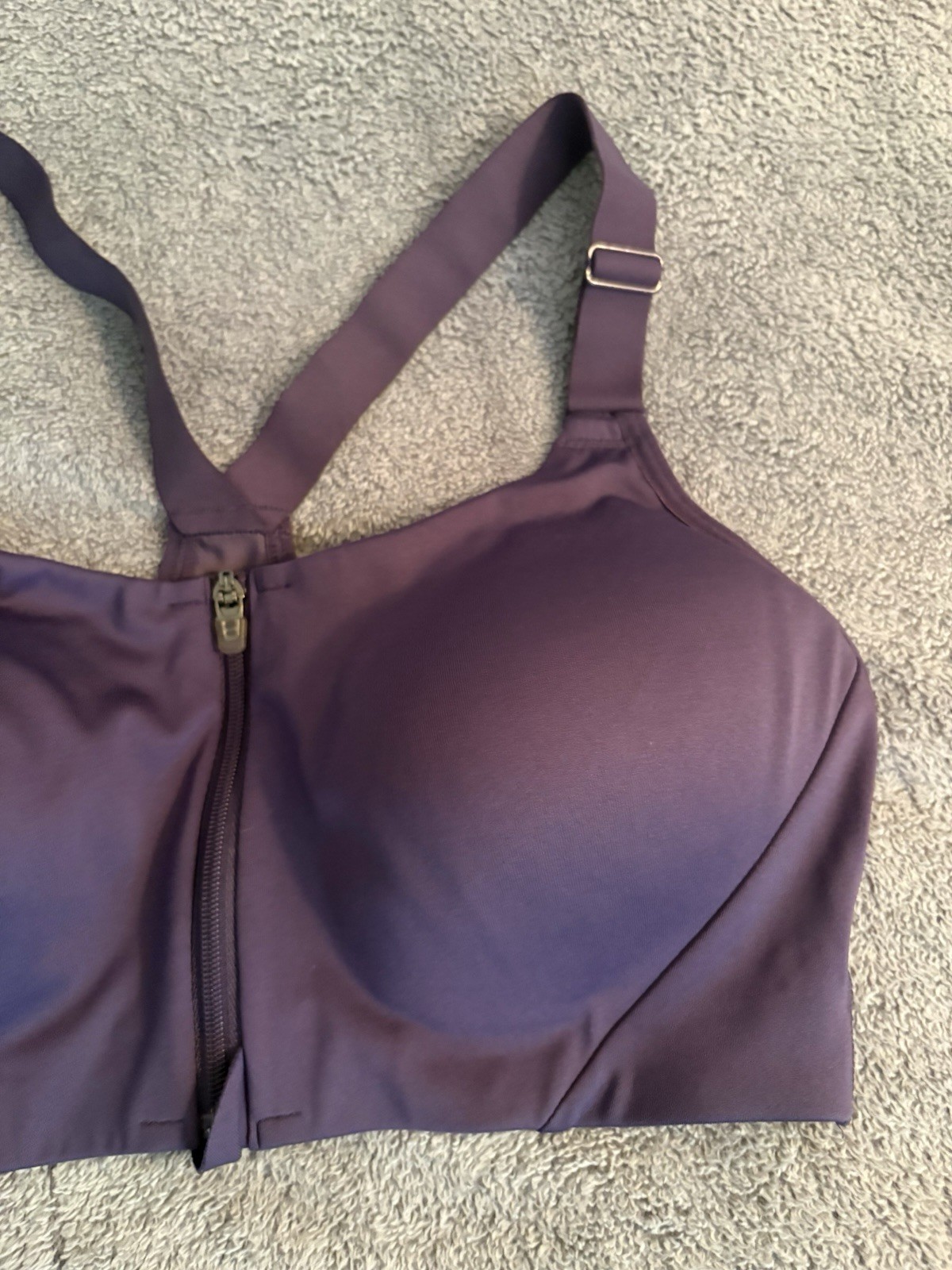 All In Motion Purple Sports Bra 36B Front Zipper Adjustable Straps Padded