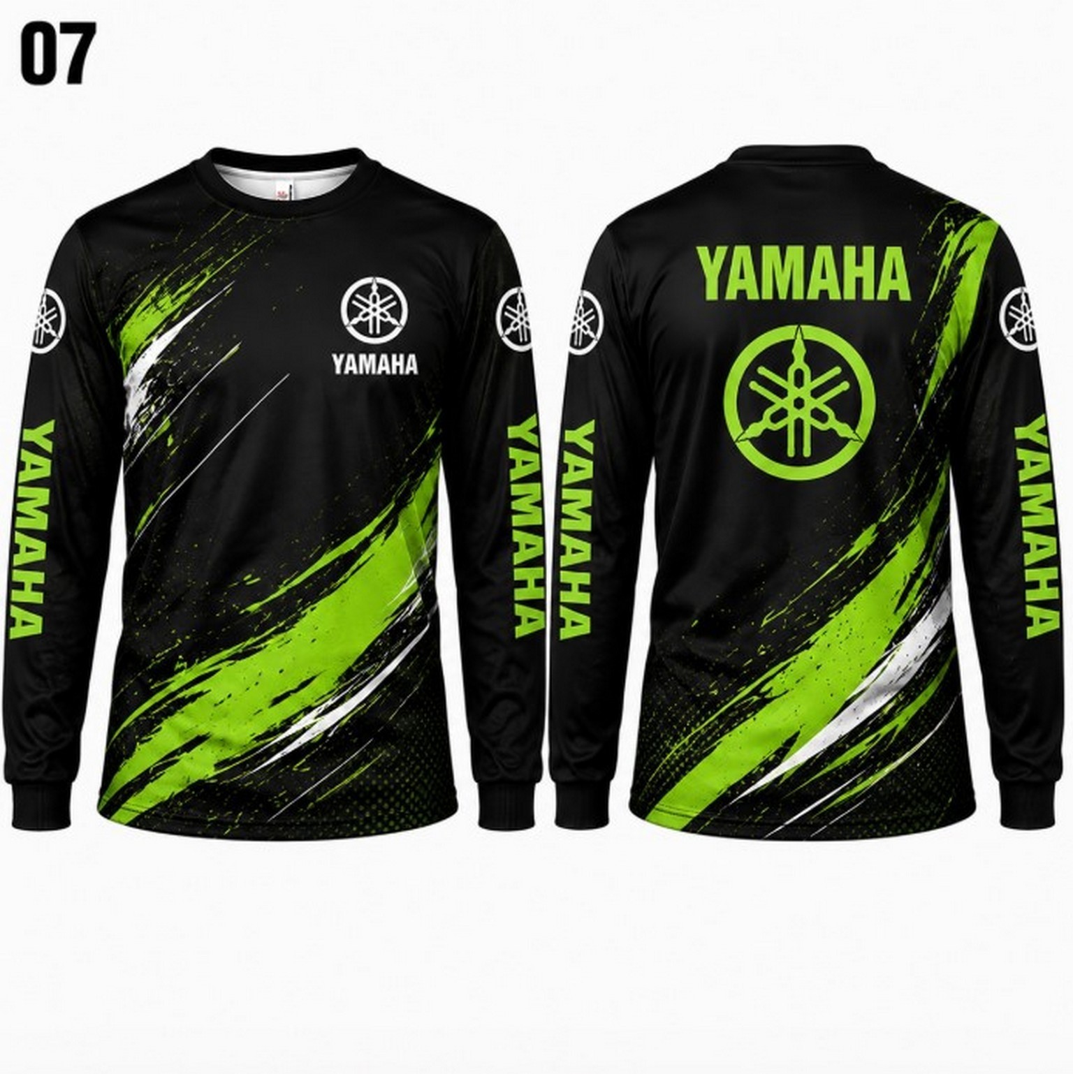 Long Sleeve Shirt Yamaha Green Black Racing Stripe 3D Performance Jersey