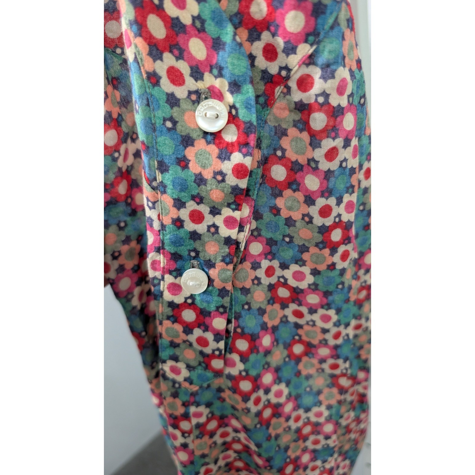Botswana Floral Sleeveless Tie Neck Blouse Womens P Small Cotton Button Back Top