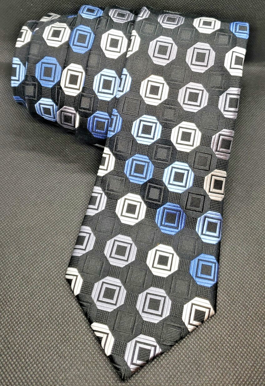 Michael Kors Silk Neck Tie Geometric Pattern Blue Black Classic 57″-60″ New Sexy