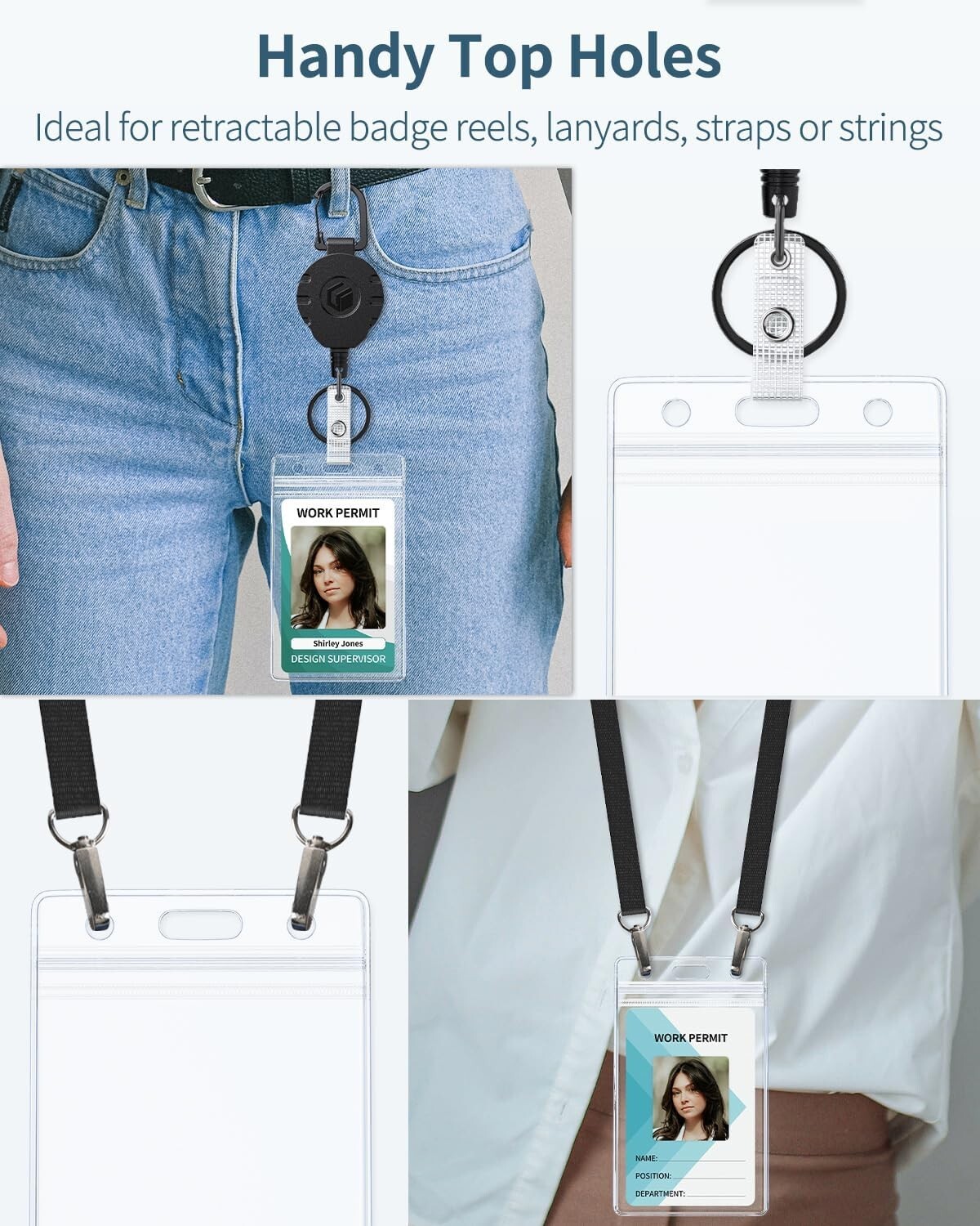 6 Pack Vertical ID Card Badge Holder Waterproof Clear Card Sleeve Case Cover Hea