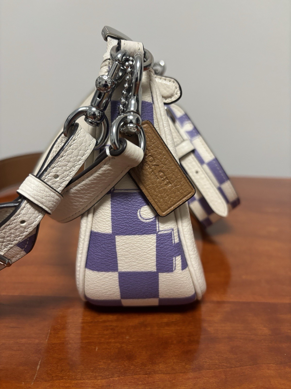 Coach Teri Shoulder Bag With Checkerboard Print Chalk/Light Violet
