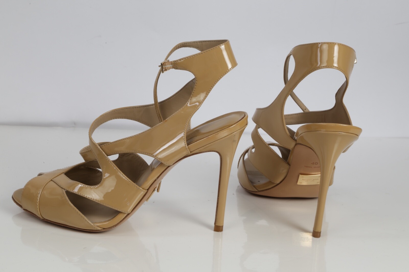 Michael Kors Collection Beige Nude Patent Leather Strappy Heel Sandals Size 40